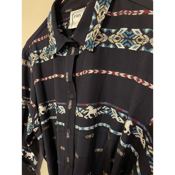 Finley Jeanette Taos in Navy Blue Western Horse Embroidered Shirt Dress - Picture 4 of 10